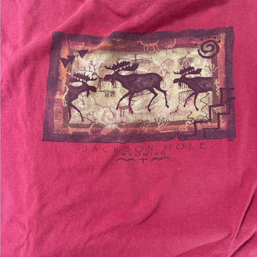 Y2K Vintage Jackson Hole Wyoming Crewneck Red Moose T Shirt Mens XL - Picture 5 of 5